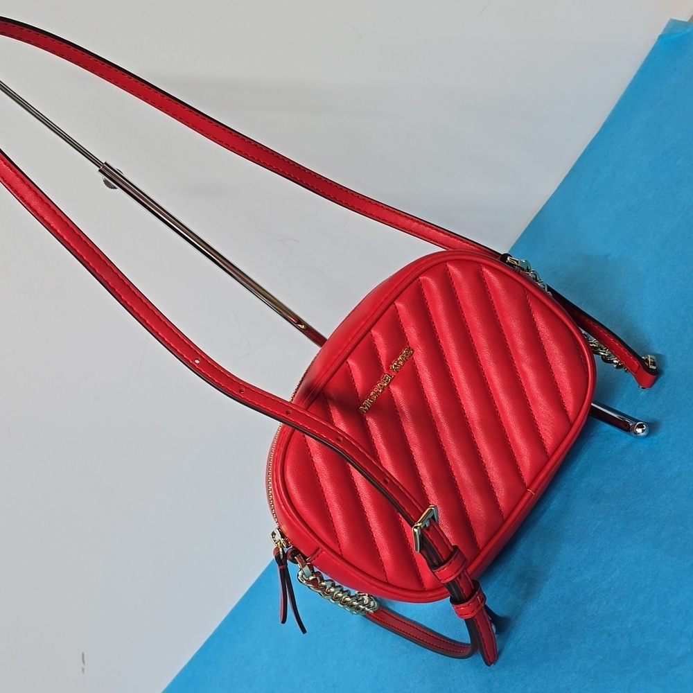 Michael Kors MK Small Mini Oval Camera Crossbody Bag Vegan Soft Leather Dark Red